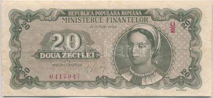 Románia 1950. 20L T:III Romania 1950. Lei C:F Krause 83.a