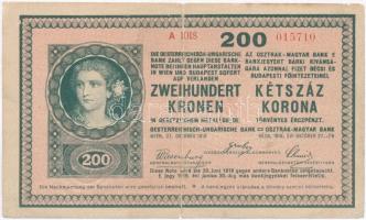 1918. 200K "A 1018" sima hátlappal, hátlapján "SZEGEDI BANKEGYESÜLET RÉSZVÉNY TÁRSASÁG - 1906" szárazpecséttel T:III,III-
