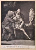 1772 The English Shaver or Frenchman in the Suds, mezzotinto, papír, feliratozva, paszpartuban, 34,5×24,5 cm /  1772 The English Shaver or Frenchman in the Suds, satirical print, mezzotinto, on paper, published by William Humphrey, in passepartout, 34,5×24,5 cm