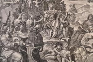 cca 1650 Gheyn, Guillaume de (1610-?): Az 'Öt érzék" sorozatból: Hallás (L'ovye), Tap...