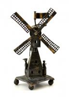 Antik ezüst (Ag.) malom. Mozgó szélkerékkel, kidolgozott, kézi, figurális részletekkel. / Antique silver mill figure with moving wind mill and figures. Handmade. 44,6g