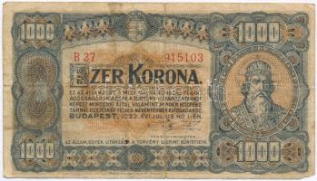 1923. 1000K "Magyar Pénzjegynyomda Rt. Budapest" nyomdahely jelöléssel T:III-