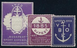 1923-1935 2 db Újpest dombornyomású levélzáró + 1 db Budapest Sport Egyesület levélzáró