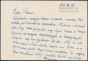 1941 Herczeg Ferenc (1863-1954) üdvözlő sorai és aláírása Hegedüs Rózsának, Hegedüs Sándor politikus és Jókai Jolán lányának, ifj. Hegedüs Sándor író és Hegedüs Loránt politikus hugának