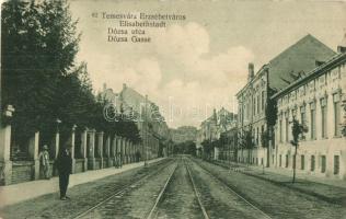 Temesvár, Timisoara; Erzsébetváros, Dózsa utca villamos sínnel / Elizabethstadt / street view with tramway (Rb)