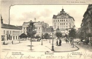 Budapest V. Városház tér és Váci utca, Barhó Ferenc fiai üzlete. Divald Károly 52. (EK)