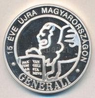 DN "Generali - 15 éve újra Magyarországon / Alapítva 1831" peremén jelzett Ag emlékérem (34,42g/0.925/42,5mm) T:PP ujjlenyomat