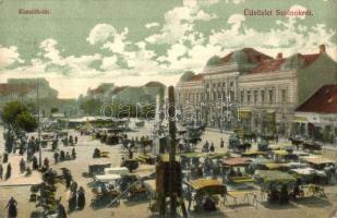 Szolnok, Kossuth tér, piac, Fehér Adolf, Kenéz, Rosenzveig Ede és Koppán György üzlete (EK)