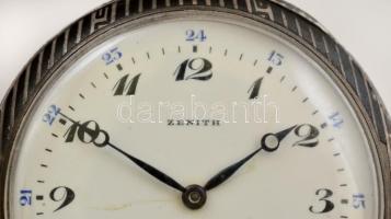 Zenith ezüst (Ag.) tokos zsebóra, niello díszítése erősen kopott, működik, jelzett, számlapon alig l...