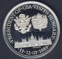 1989. "Bush látogatása" modern Ag emlékérem 31,46g, díszdobozban T:PP