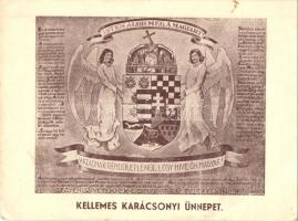Kellemes Karácsonyi Ünnepet! Legyen szíveteknek e címer drága és féltett kincse. Magyar hazafias propaganda lap / Hungarian patriotic propaganda card with coat of arms (EK)