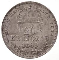 1869KB 20kr Ag "Magyar Királyi Váltó Pénz" (2,6g) T:2 k. / 
Hungary 1869KB 20 Kreuzer Ag ...