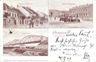 1899 Galgóc, Hlohovec; Ferenc József tér, Vasúti híd. Szold Jakab kiadása / square view, railway bridge (kopott / worn)