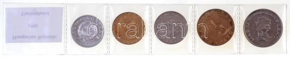 1990. 1Ft-20Ft (5xklf) kiadatlan forgalmi sor laminált fóliatokban, "Magyar Köztársaság" f...