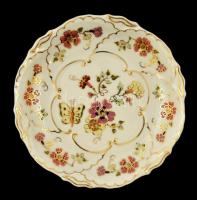 Zsolnay pillangómintás porcelán tálka, kézzel festett, jelzett, hibátlan, d: 17 cm