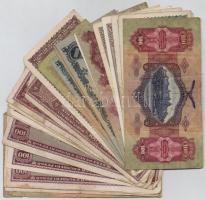 27db-os vegyes magyar pengő bankjegy tétel, közte egy "A Vöröshadsereg Parancsnoksága" pen...