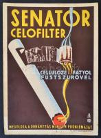 cca 1930 Senator Celofilter reklámplakát. Kartonon. / Senator cigarette advertising on cartboard. 25x35 cm