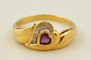 Arany(Au) 14 K gyűrű ametiszt kővel, jelzett, méret: 56, bruttó: 3,3 g
