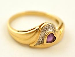Arany(Au) 14 K gyűrű ametiszt kővel, jelzett, méret: 56, bruttó: 3,3 g