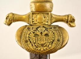 Vadász dísztőr (éles pengével), díszes pengével, agancs markolattal, réz keresztvassal és kardgombba...