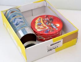 Cerbona Durillo száraztésztás fém doboz, rozsdafoltokkal, m: 27,5 cm, d: 11,5 cm + Celebrations fém ...