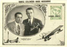 1931 Endresz György és Wilczek (Magyar) Sándor Justice for Hungary óceánrepülésének emlékére + 1932 Stella di Savoia túra emlékbélyeg / Hungarian pilots, memorial card for their flight across the ocean