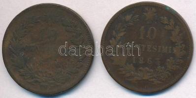 Olaszország 1863. 10c Cu "II. Viktor Emánuel" + 1866OM 10c "II. Viktor Emánuel" ...