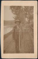 cca 1920-1940 Bevonulás előtt, Nagy Mihály kocsis mielőtt katonának ment, Nádasd puszta, Bp. Wilfinger W. Pál, kartonra kasírozva, a hátoldalán feliratozva, 13x8 cm.