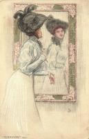 5 db RÉGI hölgyeket ábrázoló művészlap, vegyes minőség (BKWI és Raphael Tuck sorozatok) / 5 pre-1945...