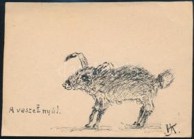 Harmos Károly (1879-1956): A veszett nyúl, papír, tus, jelzett, 11x15 cm.