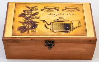 "Tea for Two" feliratú teafilteres fa doboz, fém zárral, jó állapotban, 2 filterrel, 15,5×...