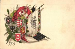 1915 Karácsony a harctéren. Hadsegélyező Hivatal és Vörös Kereszt Együttes akciója / Central Powers flags and coat of arms, litho (EK)