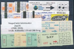 1960-2010 14 db szegedi helyi közlekedési jegy: villamos, troli, autóbusz