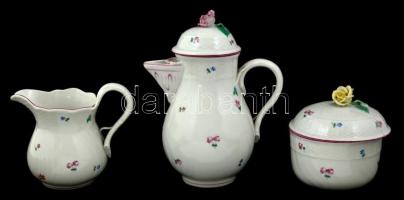 Herendi virág mintás mokkás készlet (8 személyes), kézzel festett, jelzett (cca 1920), hajszálrepedé...