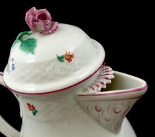 Herendi virág mintás mokkás készlet (8 személyes), kézzel festett, jelzett (cca 1920), hajszálrepedé...