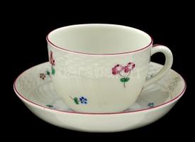 Herendi virág mintás mokkás készlet (8 személyes), kézzel festett, jelzett (cca 1920), hajszálrepedé...