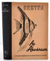 Behyna Miklós: Az akvárium. Elővilága, berendezése és gondozása. Bp., 1938, Királyi Magyar Természettudományi Társulat. Második, bővített és átdolgozott kiadás, 211+54 t.( két színes táblával, a többi fekete-fehér.) Kiadói félvászon-kötés. Jó állapotban. Az akvarisztika története. Az akvárium földje, vize, növényei, halai. Tengeri akvárium. Kiadói, feliratozott gerincű, illusztrált kötéstáblájú félvászon-kötésben.