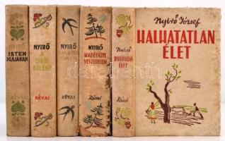 5 kötet Nyíró József műveiből. Mádéfalvi veszedelem, Isten igájában, A sibói bölény, Havasok könyve, Halhatatlan élet. Bp., 1936-1941, Révai. Kiadói halinakötés, változó, többnyire megviselt állapotban.