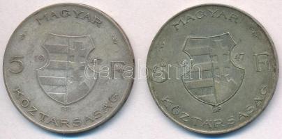 1947. 5Ft Ag "Kossuth" (2x) T:2,2- patina 
Adamo F8.1