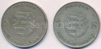 1947. 5Ft Ag "Kossuth" (2x) T:2,2- patina 
Adamo F8.1