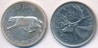 Kanada 1967. 25c Ag Hiúz + 1968. 25c Ni Rénszarvas T:2 Canada 1967. 25 Cents Ag Lynx + 1968. 25 Cents Ni Caribou C:XF