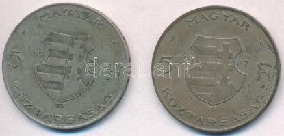 1947. 5Ft Ag "Kossuth" (2x) T:2-,3 patina 
Adamo F8.1