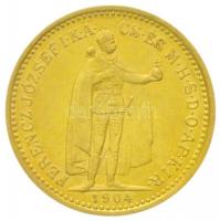 1904KB 10K Au Ferenc József (3,36g/0.900) T:2,2- / Hungary 1904KB 10 Korona Au Franz Joseph (3,36g/0.900) C:XF,VF Adamo K8