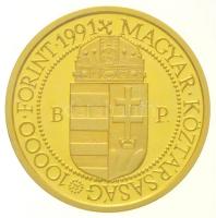 1991. 10.000Ft Au "II. János Pál pápa látogatása" dísztokban tanúsítvánnyal (6,98g/0.986) ...