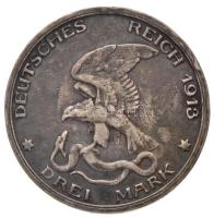 Német Államok / Poroszország 1913A 3M Ag "Napóleon legyőzésének 100 éves évfordulója" (16,58g) T:2- ü., ph., patina / German States / Prussia 1913A 3 Mark Ag "100 Years - Defeat of Napoleon" (16,58g) C:VF ding, edge error, patina Krause KM#534