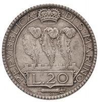 San Marino 1935R 20L Ag (15g) T:2 patina / San Marino 1935R 20 Lire Ag (15g) C:XF patina 
Krause KM...