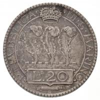 San Marino 1936R 20L Ag (15g) T:2 patina / San Marino 1936R 20 Lire Ag (15g) C:XF patina 
Krause KM...