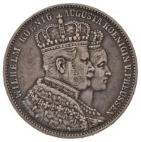 Német Államok / Poroszország 1861A Tallér Ag "I. Vilmos és Auguszta koronázása" (18,43g) T:1-,2 kis ph., patina / German States / Prussia 1861A Thaler Ag "Coronation of Wilhelm and Augusta" (18,43g) C:AU,XF small edge error, patina Krause KM#488