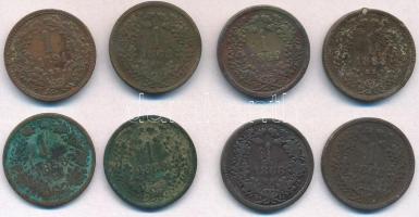 1858B 1kr Cu + 1868KB 1kr Cu (6x) + 1891KB 1kr Cu T:2-,3 patina, ph.