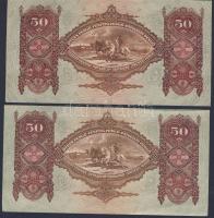 1932. 50P (2x) sorszámok erősen felfelé csúszva, ill. egyik hátlapi nyomata felfelé csúszva T:I,I-